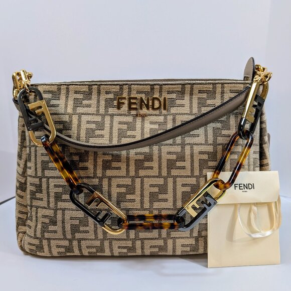 Fendi Handbags - Fendi Brown O’Clock Zip Shoulder Bag Zucca Chenille Bag